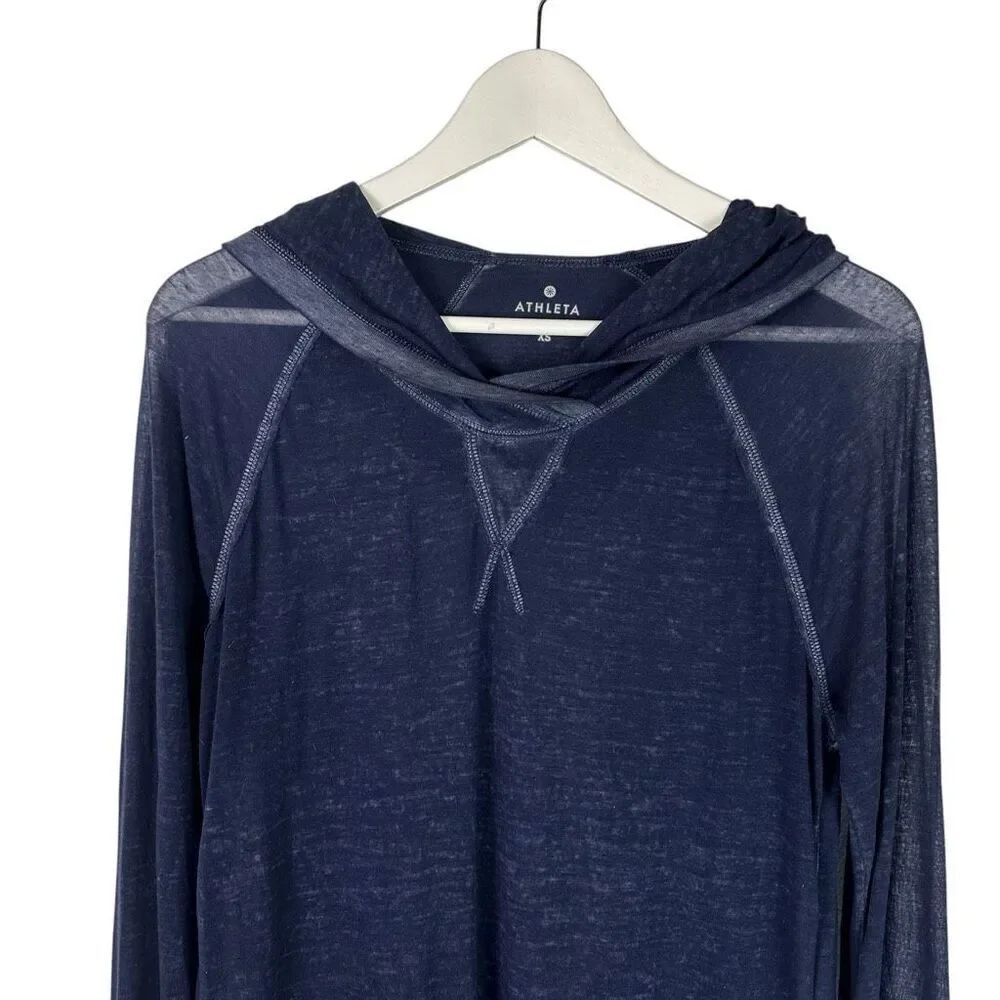 Athleta Women's XS Sugar Rush Blue Heathered Hoodie Sheer Top - Picture 5 of 8